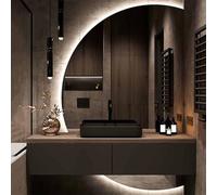 Qinhaixi Miroir de Demi-Cercle Intelligent pour Salle de Bain 51 "Grand Miroir Mural de Maquillage de défogging, LED Half Moon Decorative 3 Couleurs Light Dimmable (Coupez à Droite, 100x70 cm)