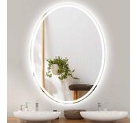 Qinhaixi Miroir de Maquillage de vanité éclairée Ovale Miroir de Salle de Bain à LED Intelligent avec lumières 3 Couleurs dimmables rétro-éclairés Mural à l'épreuve de la brisé montée 24 "28" 32