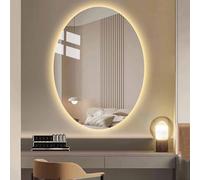 Qinhaixi Miroir de Maquillage de vanité éclairée Ovale Miroir de Salle de Bain à LED Intelligent avec lumières 3 Couleurs dimmables rétro-éclairés Mural à l'épreuve de la brisé monté 24 "28" 32