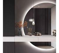 Qinhaixi Miroir de Maquillage Mural à Demi-Cercle 130 cm Anti-buté Miroir de Salle de Bain Intelligente Moderne allumé 3 Couleurs éteigne illuminée pour Les entrées (Gauche, 39 "x28)