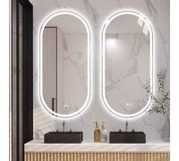 Qinhaixi Miroir de Salle de Bain avec lumières, Miroir Mural de Maquillage à LED 48 ", Miroir décoratif Anti-Trogue 3000-6000K, Miroir de Maquillage Ovale de 51" avec rétro-éclairé, Ensemble de 2