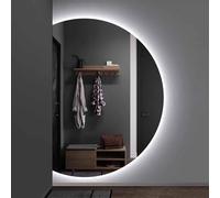 Qinhaixi Miroir Mural de la Demi-Lune, Miroir de Salle de Bain Anti-Fog Dimmable LED, sans Cadre, Smart 3 Color Light Decorative, Interrupteur Tactile, pour Le Maquillage (à Droite, 43 Pouces)