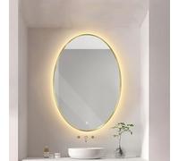 Qinhaixi Miroir Ovale éclairé de 32 "x24 pour la Salle de Bain Miroir de Maquillage de Salle de Bain LED Anti-Fog pour Mur 3 Color Dimmable Touch Contrôle décoratif Frame d'or décortiqué