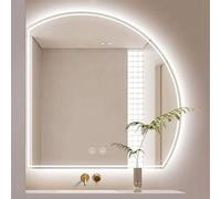 Qinhaixi Muroir de Salle de Bain Intelligent 1/4 Rond, Miroir de Maquillage Dimmable à LED 44 "Half Moon, rétro-éclairé + Avant éclairé, 3 Couleurs, Anti-négatif (à Droite, 28" x28)