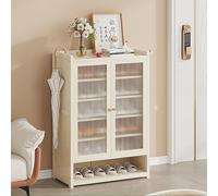 Qinhaixi Organisateur d'armoire de Rangement à Chaussures de Bambou à 7 Niveaux avec Portes en Acrylique Transparente - Armoire de Chaussures Moderne à économie d'espace pour Couloir étroit, Salon,
