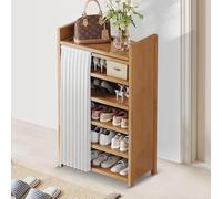Qinhaixi Organisateur de rack à chaussures en bambou pliable - armoire à chaussures autoportante à 6 niveaux avec cubby de rangement supérieur pour l'entrée, conception d'économie d'espace (50 cm)