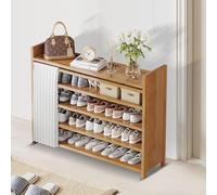Qinhaixi Rack à chaussures en bambou à 5 niveaux avec rangement supérieur Cubby - Organisateur d'armoire à chaussures minces indépendante pour l'entrée, conception cachée d'économie d'espace