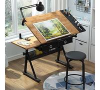 Qinhaixi Tableau de Dessin Table de rédaction réglable avec Tabouret, Table de Dessin de Bureau de Draft inclinable, Table de Dessin en Bambou/Super-Table, Bureau d'art pour Dessin de Peinture étude