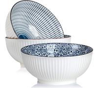 Qinlang Lot de 3 grands bols à soupe de 1,7 l, bols à ramen japonais en porcelaine bleue et blanche, 20,3 cm