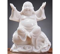 QINLANG Petite Statue de Bouddha Rieur en céramique Blanche pour la Chance, Statue de Bouddha Heureux Assis sur Un Sac d'argent pour la Chance et la prospérité