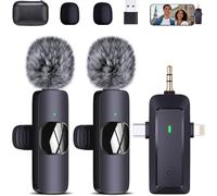 QINOJA Micro Cravate sans Fil pour iPhone/Téléphone/Caméra/Ordinateur - Mini Microphone 4 en 1 à Pince avec Filtres Anti-Pop pour Enregistrement Vidéo Diffusion en Direct Vlogs et TikTok