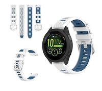 QINOUK Bracelet Respirant en Silicone Souple pour Garmin Forerunner 265 - Bicolore Blanc/Bleu