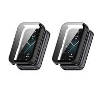 QINOUK Coque PC Dur pour Honor Band 9 avec Verre Trempé, [2-Pack] Coque de Protection Anti-Rayures Compatible avec Honor Band 9-Noir