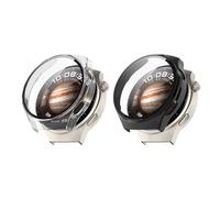 QINOUK Coque PC Dur pour Huawei Watch 4 Pro Space Edition avec Verre Trempé, [2-Pack] Coque de Protection Anti-Rayures Compatible avec Huawei Watch 4 Pro Space Edition-Noir Transparent