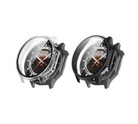 QINOUK Coque PC Dur pour OnePlus Watch 3 avec Verre Trempé, [2-Pack] Coque de Protection Anti-Rayures Compatible avec OnePlus Watch 3-Noir Transparent