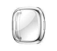 QINOUK Coque pour Fitbit Versa 4/Fitbit Sense 2 avec protection d'écran intégrée [anti-rayures] Coque fine en TPU souple galvanisé pour Fitbit Versa 4/Fitbit Sense 2 Argenté