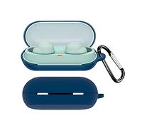 QINOUK Coque pour Sony WF-C500, résistante à la poussière, aux chocs et avec clip en forme de D, coque de protection complète en silicone souple de qualité supérieure compatible avec Sony WF-C500-bleu