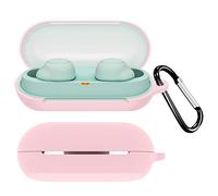 QINOUK Coque pour Sony WF-C500, résistante à la poussière, aux chocs et avec clip en forme de D, coque de protection complète en silicone souple de qualité supérieure compatible avec Sony WF-C500-Rose
