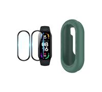 QINOUK Coque pour Xiaomi Smart Band 9, [Anti-Chute] Protection Partielle en Silicone Souple Case, [2 Pack] Film Protecteur pour Xiaomi Mi Band 9-Vert foncé