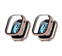 QINOUK Étui PC Dur pour Honor Watch 4 avec Verre Trempé, [2-Pack] Étui de Protection Anti-Rayures Compatible avec Honor Watch 4-Rose