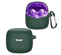 QINOUK Étui pour JBL Tune Flex, Étui en Silicone Souple, avec Clip en Forme de D, Étui de Protection pour JBL Tune Flex-Vert