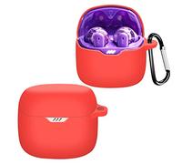 QINOUK Étui pour JBL Tune Flex, Étui en Silicone Souple, avec Clip en Forme de D, Étui de Protection pour JBL Tune Flex-Rouge