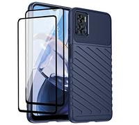 QINOUK Étui pour Motorola Moto E22i, [Antichoc] Étui de Protection en Silicone avec [2-Pack] Protecteur d'écran en Verre trempé, Étui en Silicone pour Motorola Moto E22i-Bleu