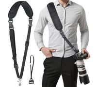 QinOustore Sangle Appareil Photo avec Attache Rapide - Bandoulière Réglable en Nylon avec Poignée, Vis 1/4" et 2 Poches - Compatible Reflex et Hybrides Canon, Nikon, Sony, Fujifilm, Olympus