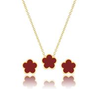 Qinpan Ensemble collier et boucles d'oreilles à tige en forme de trèfle à quatre feuilles pour femme avec fleur porte-bonheur en or 14 carats