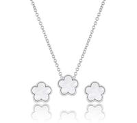 Qinpan Ensemble collier et boucles d'oreilles à tige en forme de trèfle à quatre feuilles pour femme avec fleur porte-bonheur en or 14 carats