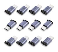 QINQ Adaptateur Micro-USB Femelle vers USB-C Mâle 12 Pièces, Aluminium, Charge Rapide 18W FCP/QC (9V/2A), Transfert Données 480 Mbps, Trou Porte-Clés - Non OTG
