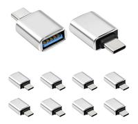QINQ Adaptateur USB sur USB c Packung 10,argenté Type-C sur USB 3.0,Adaptateur de câble de Recharge pour Compatibel mit iPhone 16/15/14/13/12 iPad Galaxy Laptops Carplay etc