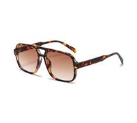 qinqilanqi-S Lunettes de soleil rétro pour hommes femmes classiques années 70 vintage rectangulaires surdimensionnées lunettes de soleil carrées double pont, léopard/thé double, Taille unique