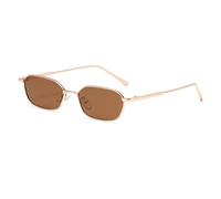 qinqilanqi-S Petites lunettes de soleil classiques Polygon avec monture fine en métal, style rétro des années 70, plaquettes de nez réglables, protection UV, doré/thé, Einheitsgröße