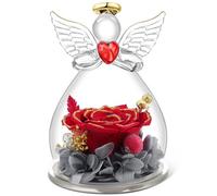 Qinqinxin Cadeau pour mère : Figurine d'ange, rose éternelle, dôme en verre, ange, rose infinie