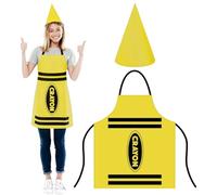 QINQINZIJIN 2 Pièces Costume de Crayon, Tablier de Crayon de Couleur et Chapeaux Cône de Nain Amusants, Costume pour Adulte, Costumes Amusant pour Carnaval, Cosplay, Halloween (Jaune)