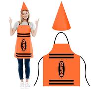QINQINZIJIN 2 Pièces Costume de Crayon, Tablier de Crayon de Couleur et Chapeaux Cône de Nain Amusants, Costume pour Adulte, Costumes Amusant pour Carnaval, Cosplay, Halloween (Orange)