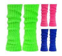 QINQINZIJIN Jambières pour Femme, 3 Paires de Jambières Fluo, Néon Jambière Tricotées pour Femme et Fille, Années 80 90 Accessoires de Fête de bal Rétro Pour Carnaval, Danse, Yoga