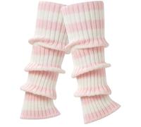 QINQINZIJIN Jambières Tricotées pour Femmes et Filles, Jambiere Femme Hiver, Chaussettes Chaudes Rayures Noires et Blanches, pour Femmes et Filles Carnaval, Danse, Yoga (Rose)