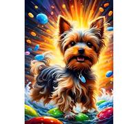 QINRUBB 5D Chien Peinture Diamant Painting Kit, DIY Terrier du Yorkshire Art du Diamant Complet Kits, Chiot Diamond Art Strass Point de Croix Painting pour Adultes Débutants Maison Décor 30X40cm