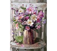 QINRUBB 5D Fleur sur le Tabouret Peinture Diamant Painting Kit, DIY Fleurs Art du Diamant Complet Kits, Diamond Art Strass Point de Croix Painting pour Adultes Débutants Maison Décoration 30X40cm