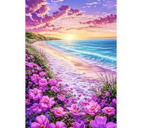 QINRUBB DIY 5D Beach Sunset Diamond Art Kits Point de Croix pour Adultes Débutants, 5D Mer de Fleurs Roses Art du Diamant Complet Kit, Dreamland Peinture Diamant Painting Kits Maison Décor 30x40 cm