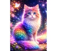 QINRUBB DIY 5D Chat arc-en-ciel Diamond Art Kits Point de Croix pour Adultes Débutants, 5D Ciel étoilé Art du Diamant Complet Kit, Pays des Fées Peinture Diamant Painting Kits Maison Décor 30x40 cm