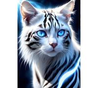 QINRUBB DIY 5D Chat aux Yeux Bleus Peinture Diamant Painting Kit, 5D Chaton Art du Diamant Complet Kits, Cat Diamond Art Kits Point de Croix Painting pour Adultes Débutants Maison Décor 30x40 cm