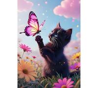 QINRUBB DIY 5D Chat Noir Diamond Art Kits Point de Croix Painting pour Adultes Débutants, 5D Papillon Art du Diamant Complet Kit, Peinture Ciel de Rêve Diamant Painting Kits Maison Décor 30x40cm