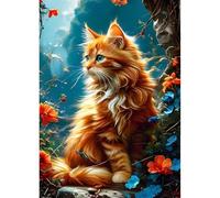 QINRUBB DIY 5D Chat Orange Diamond Art Kits Point de Croix Painting pour Adultes Débutants, 5D Chaton Mignon Art du Diamant Complet Kit, Peinture Fleurs Diamant Painting Kits Maison Décor 30x40 cm