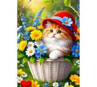QINRUBB DIY 5D Chat Orange Diamond Art Kits Point de Croix Painting pour Adultes Débutants, 5D Panier de Fleurs Art du Diamant Complet Kit, Peinture Flowers Diamant Painting Kits Maison Décor 30x40cm