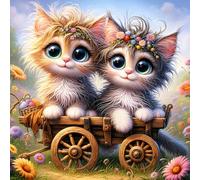 QINRUBB DIY 5D Chaton Mignon Diamond Art Kits Point de Croix Painting pour Adultes Débutants, 5D Cartoon Cat Art du Diamant Complet Kit, Peinture Cart Diamant Painting Kits Maison Décor 30x30 cm