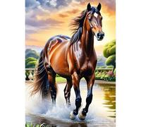 QINRUBB DIY 5D Cheval Courant Diamond Art Kits Point de Croix Painting pour Adultes Débutants, 5D Sunset Art du Diamant Complet Kit, Peinture Cheval Diamant Painting Kits Maison Décor 30x40 cm