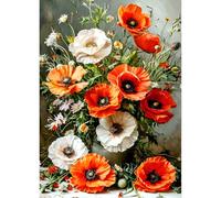 QINRUBB DIY 5D Coquelicots Diamond Art Kits Point de Croix Painting pour Adultes Débutants, 5D Fleurs Colorées Art du Diamant Complet Kit, Peinture Vintage Diamant Painting Kits Maison Décor 30x40 cm